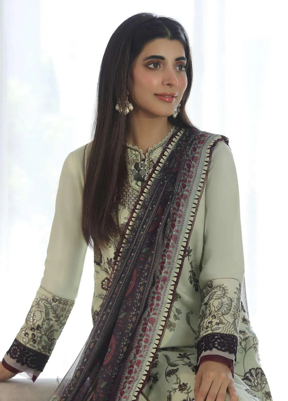 Aira By Asim Jofa Embroidered Cambric Unstitched Suit 2 Piece AJ23A AJAI-10 - Eid Collection