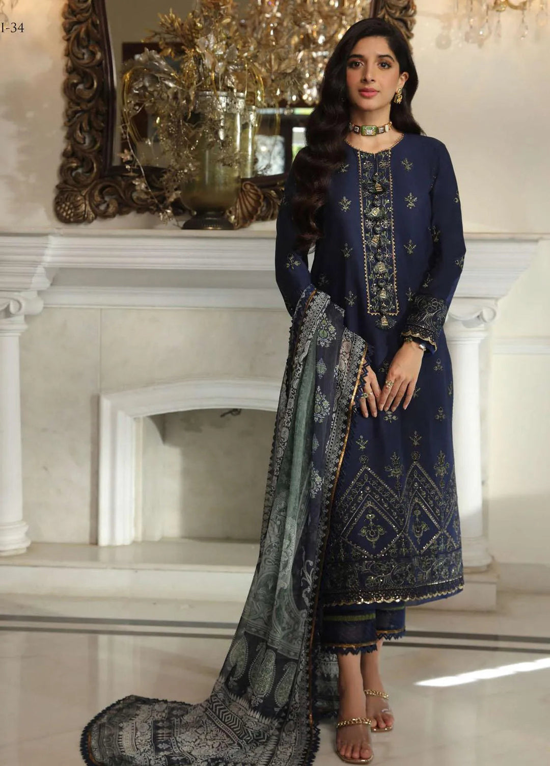 Aira By Asim Jofa Embroidered Cambric Unstitched Suit 2 Piece AJ23A AJAI-34 - Eid Collection