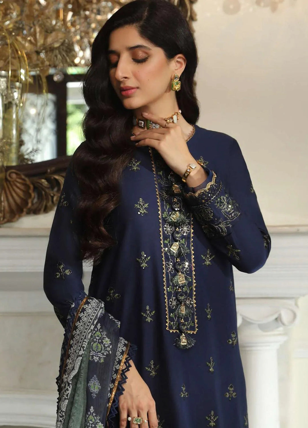 Aira By Asim Jofa Embroidered Cambric Unstitched Suit 2 Piece AJ23A AJAI-34 - Eid Collection