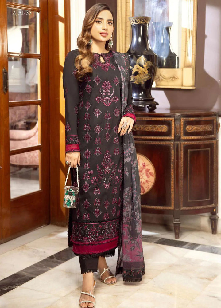 Aira By Asim Jofa Embroidered Cambric Unstitched Suit 2 Piece AJ23A AJAI-35 - Eid Collection
