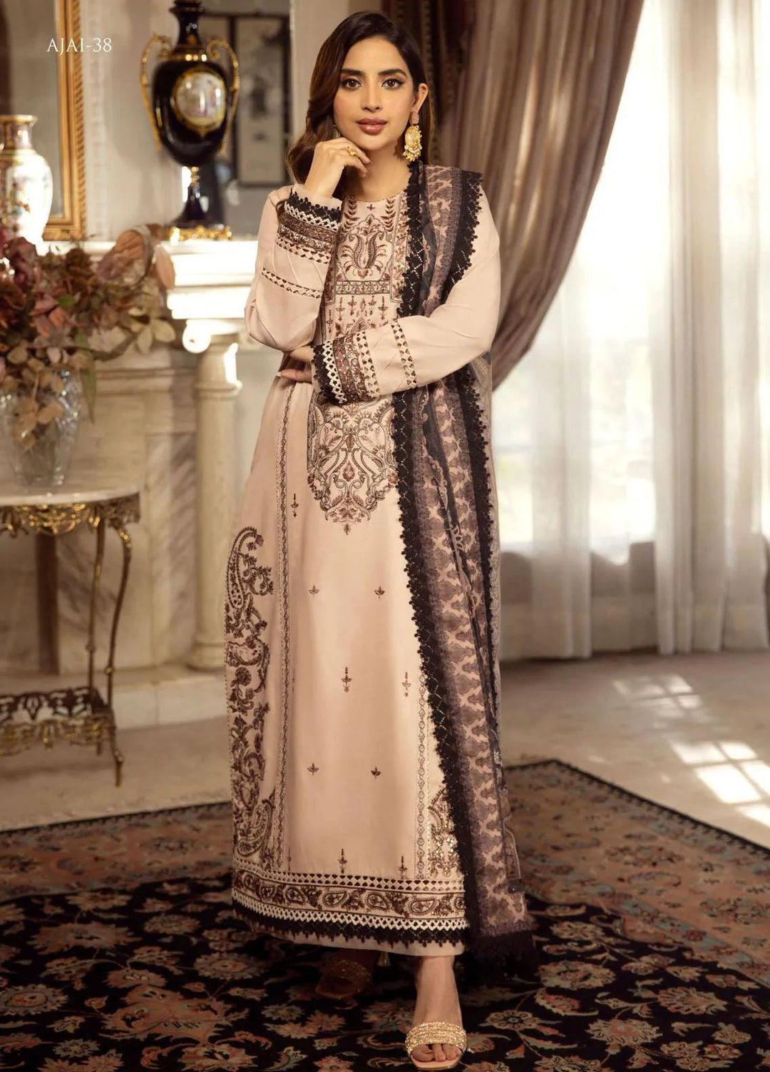 Aira By Asim Jofa Embroidered Cambric Unstitched Suit 2 Piece AJ23A AJAI-38 - Eid Collection