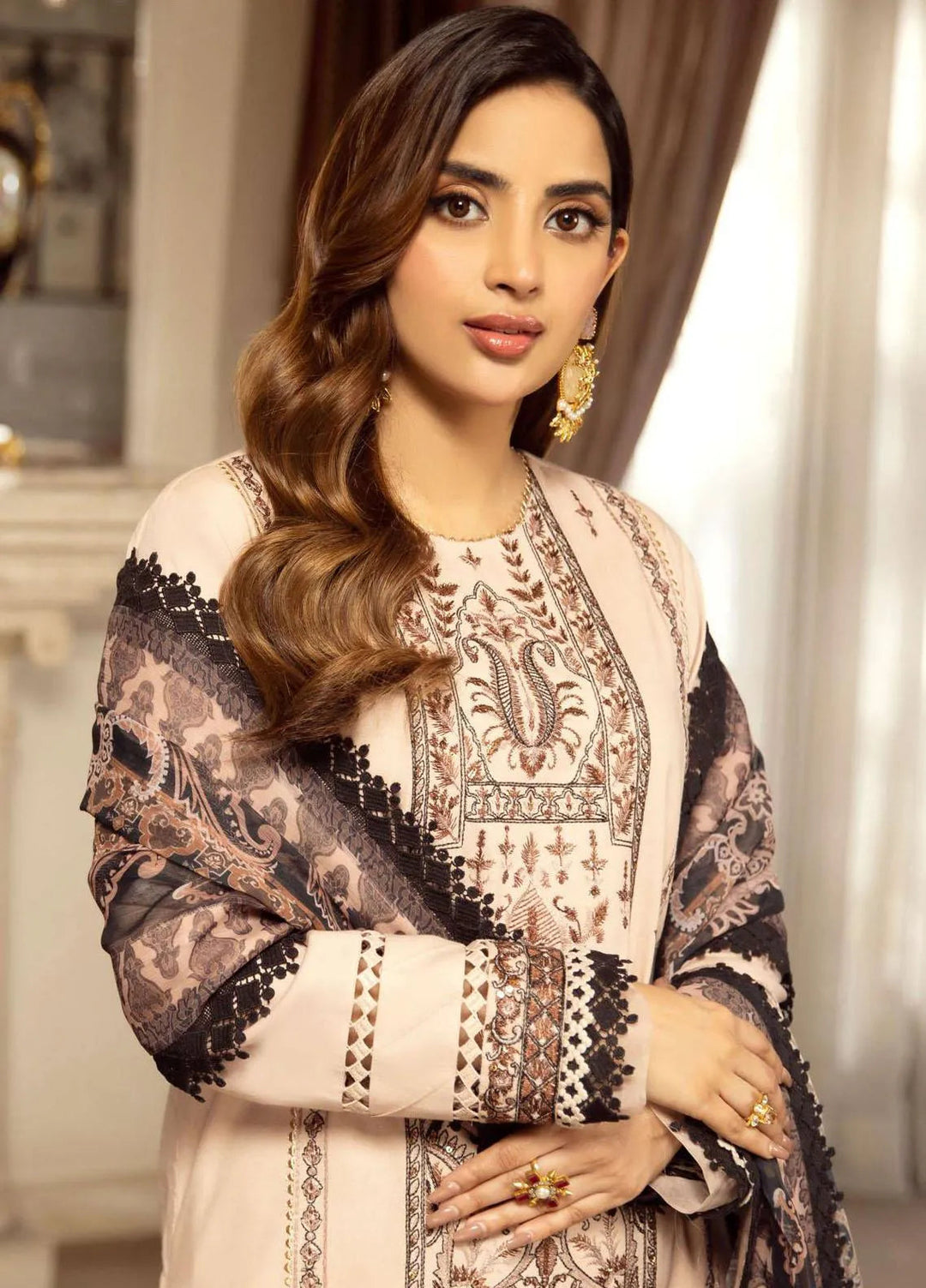 Aira By Asim Jofa Embroidered Cambric Unstitched Suit 2 Piece AJ23A AJAI-38 - Eid Collection