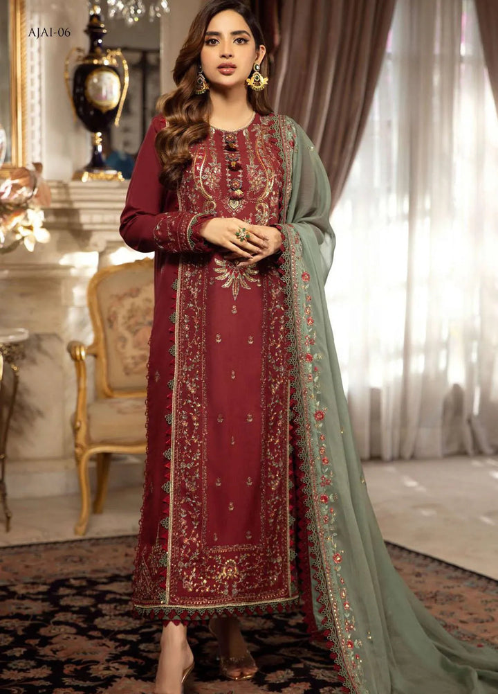 Aira By Asim Jofa Embroidered Cambric Unstitched Suit 3 Piece AJ23A AJAI-06 - Eid Collection