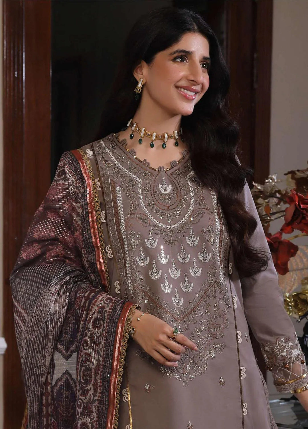 Aira By Asim Jofa Embroidered Cambric Unstitched Suit 3 Piece AJ23A AJAI-13 - Eid Collection