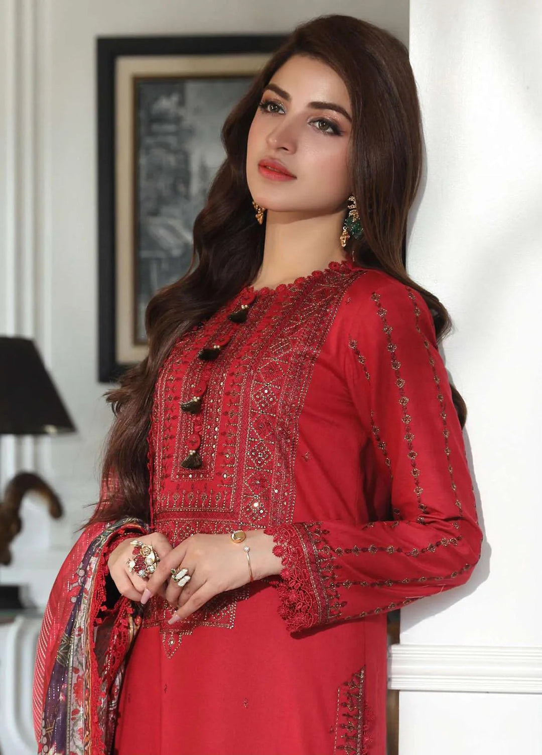 Aira By Asim Jofa Embroidered Cambric Unstitched Suit 3 Piece AJ23A AJAI-15 - Eid Collection