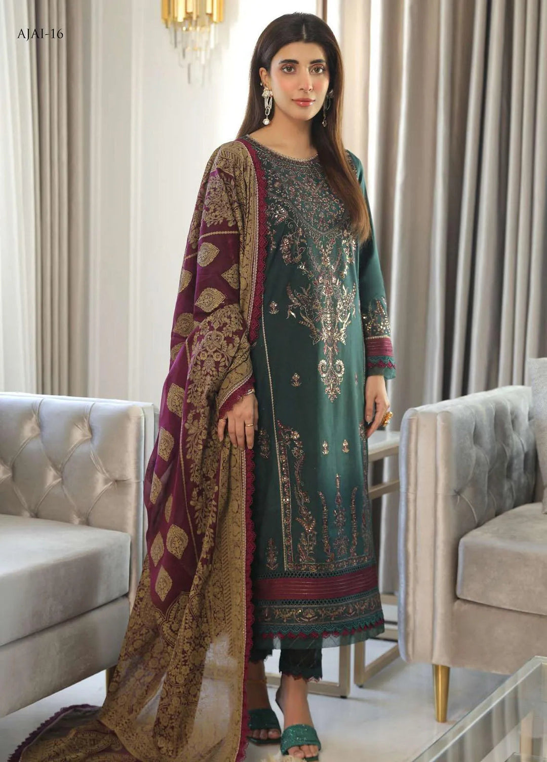 Aira By Asim Jofa Embroidered Cambric Unstitched Suit 3 Piece AJ23A AJAI-16 - Eid Collection