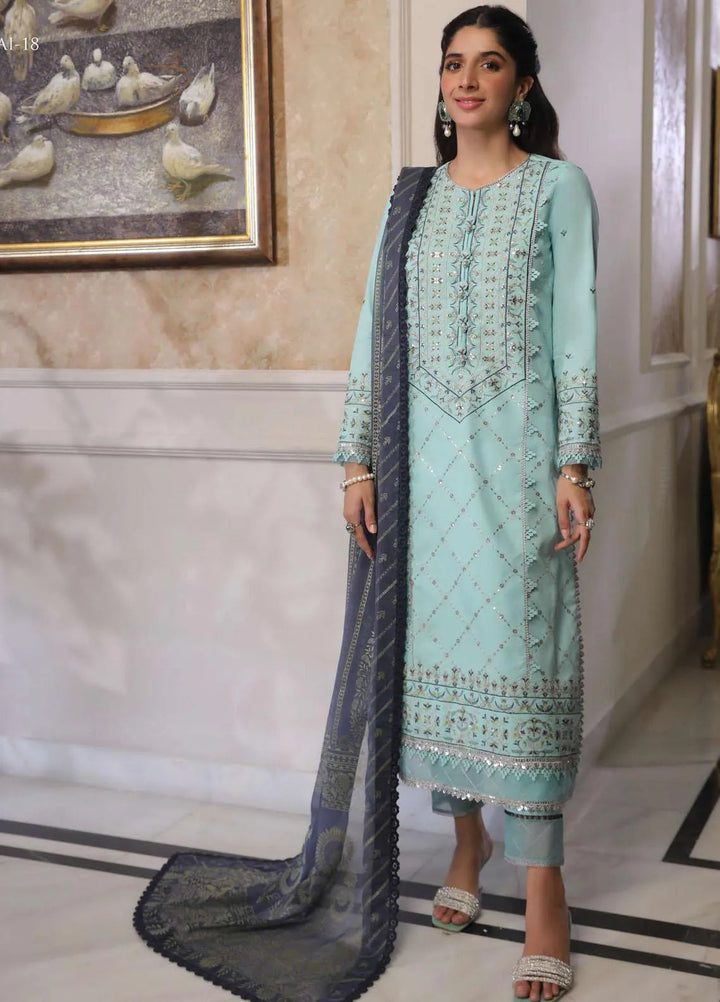 Aira By Asim Jofa Embroidered Cambric Unstitched Suit 3 Piece AJ23A AJAI-18 - Eid Collection