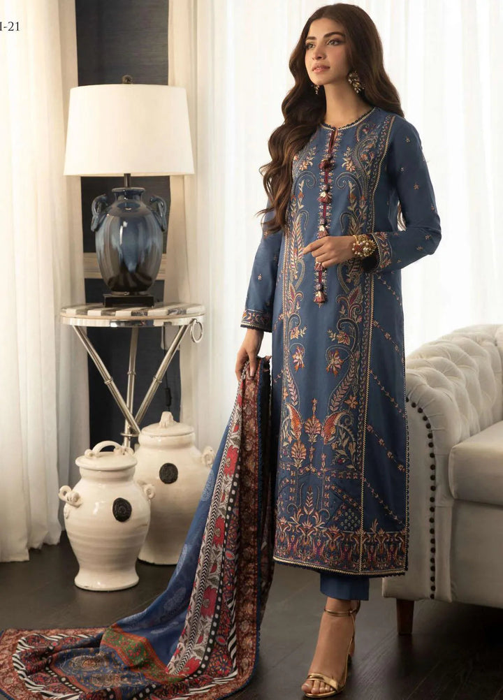 Aira By Asim Jofa Embroidered Cambric Unstitched Suit 3 Piece AJ23A AJAI-21 - Eid Collection