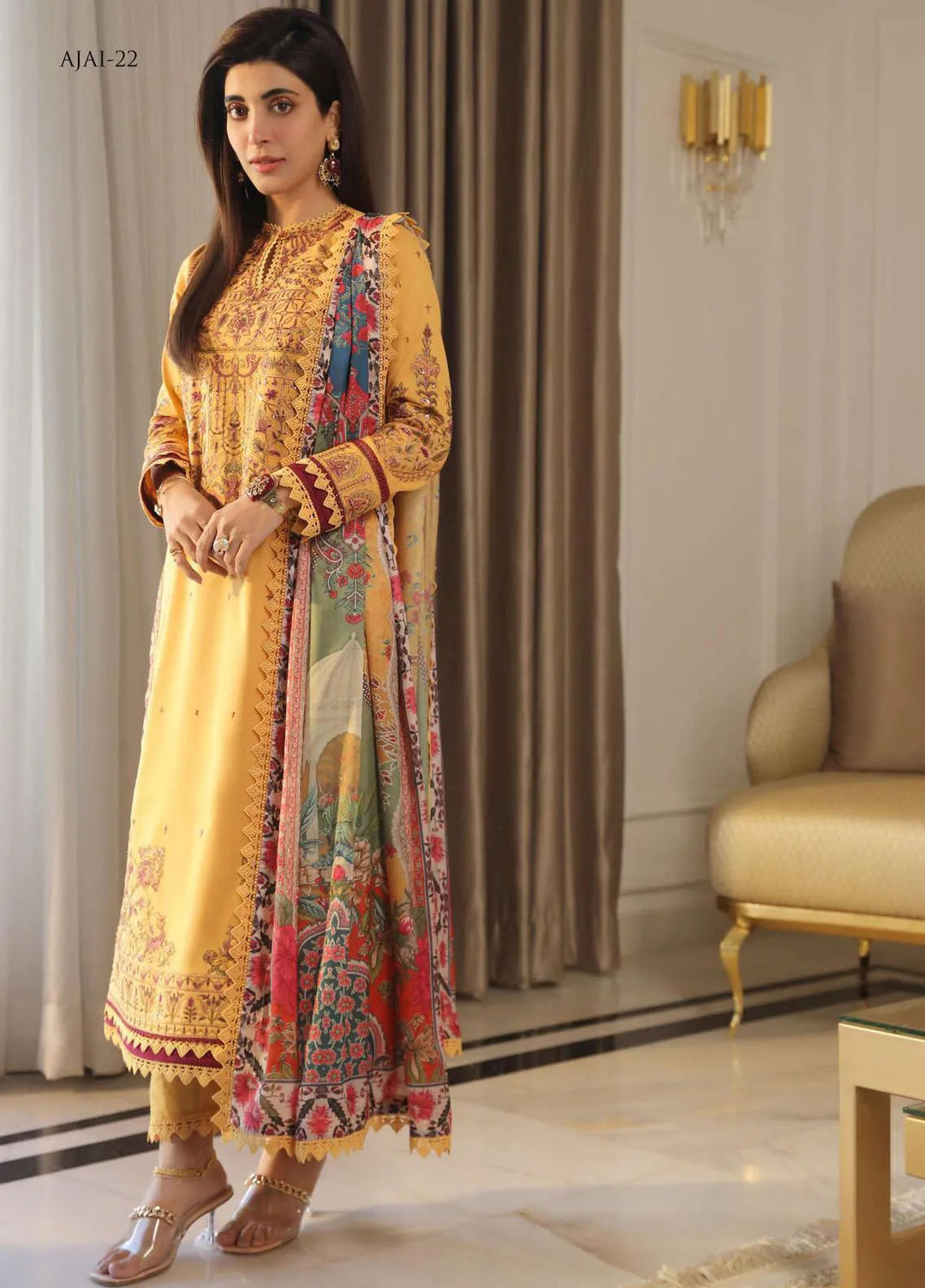 Aira By Asim Jofa Embroidered Cambric Unstitched Suit 3 Piece AJ23A AJAI-22 - Eid Collection