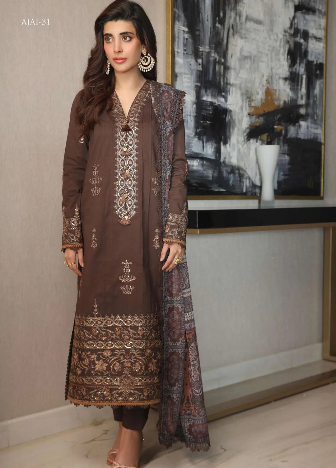 Aira By Asim Jofa Embroidered Cambric Unstitched Suit 3 Piece AJ23A AJAI-31 - Eid Collection