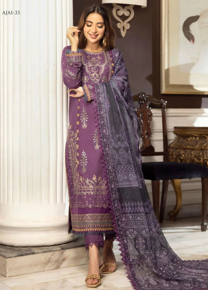 Aira By Asim Jofa Embroidered Cambric Unstitched Suit 3 Piece AJ23A AJAI-33 - Eid Collection