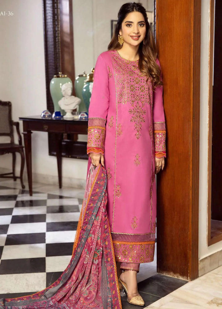 Aira By Asim Jofa Embroidered Cambric Unstitched Suit 3 Piece AJ23A AJAI-36 - Eid Collection