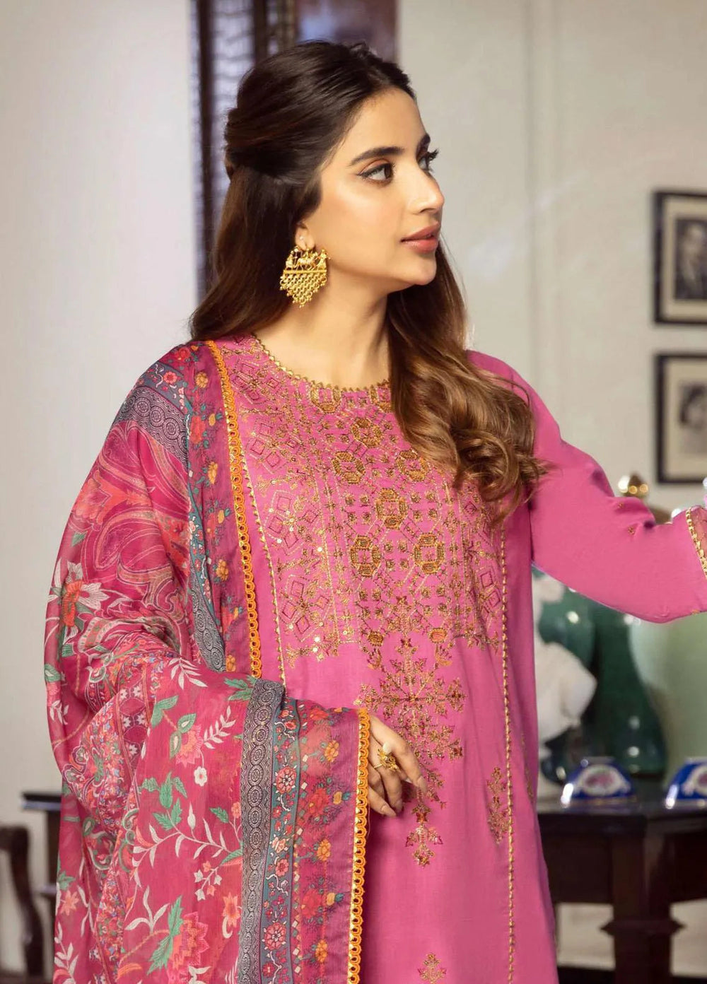 Aira By Asim Jofa Embroidered Cambric Unstitched Suit 3 Piece AJ23A AJAI-36 - Eid Collection
