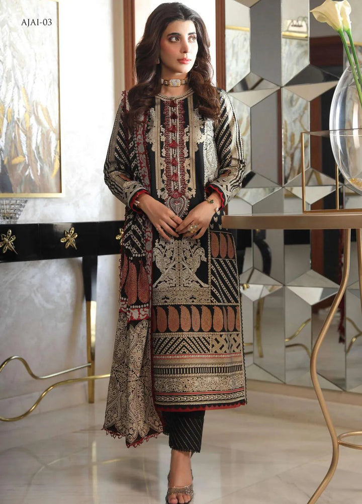 Aira By Asim Jofa Embroidered Cotton Silk Unstitched Suit 3 Piece AJ23A AJAI-03 - Eid Collection