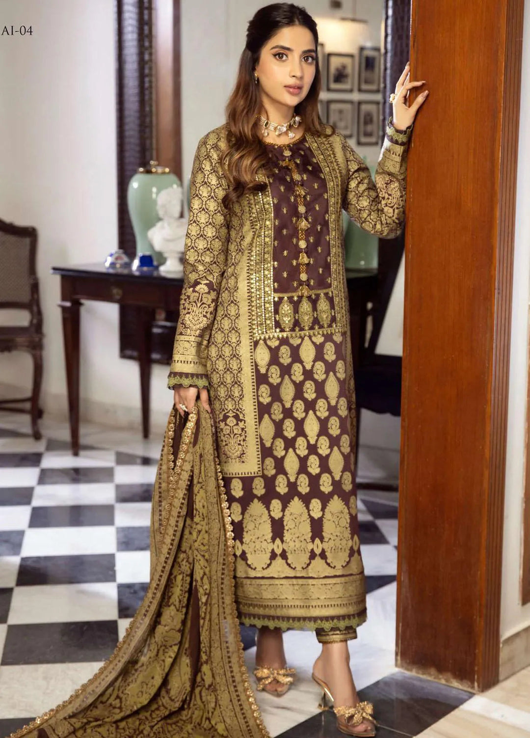 Aira By Asim Jofa Embroidered Cotton Silk Unstitched Suit 3 Piece AJ23A AJAI-04 - Eid Collection