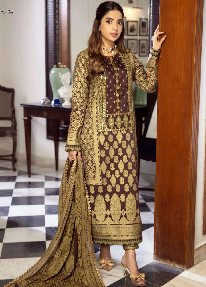 Aira By Asim Jofa Embroidered Cotton Silk Unstitched Suit 3 Piece AJ23A AJAI-04 - Eid Collection