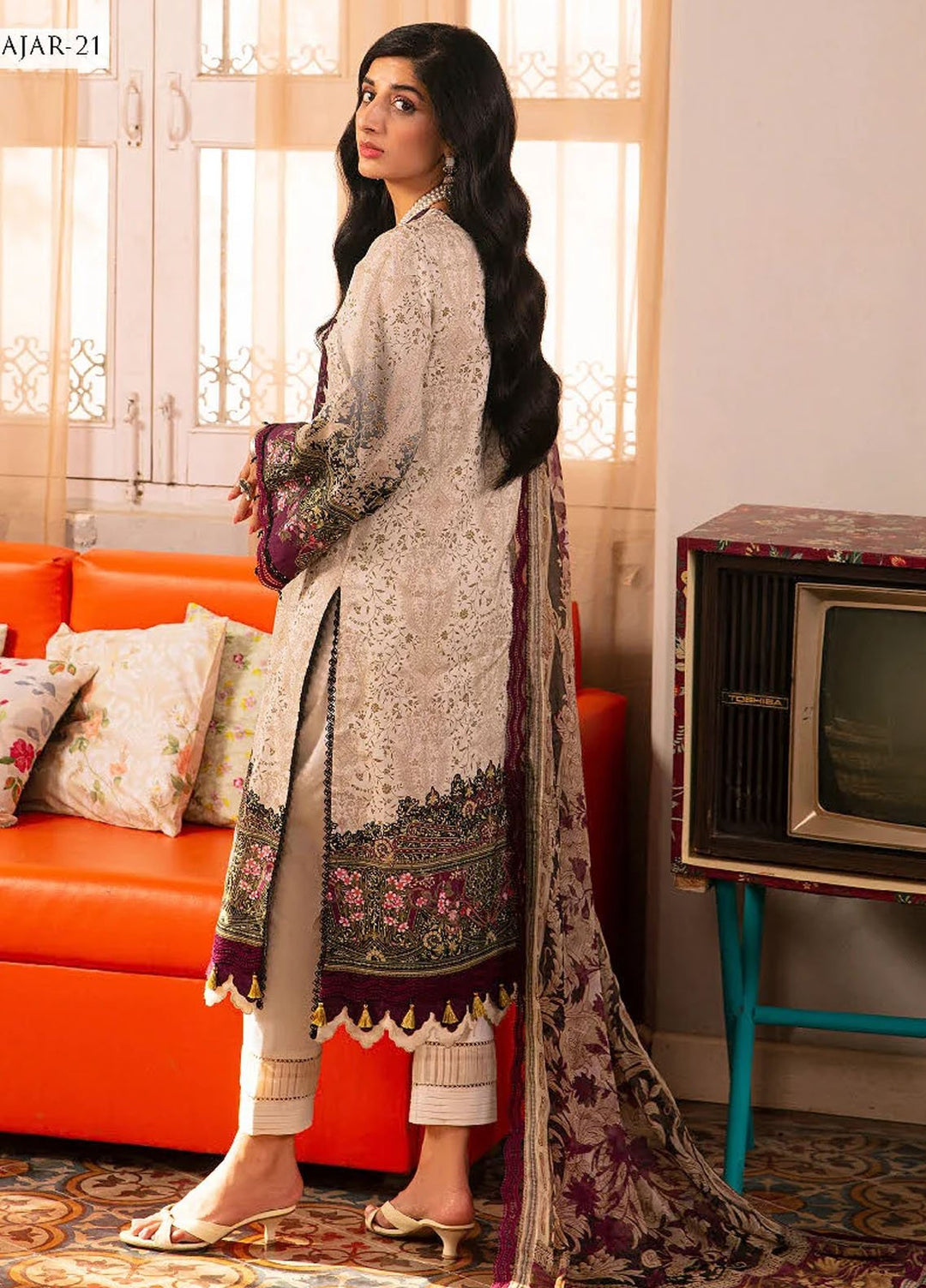 Aira by Asim Jofa Embroidered Lawn Suits Unstitched 3 Piece AJ24AS AJAR-21 - Summer Collection