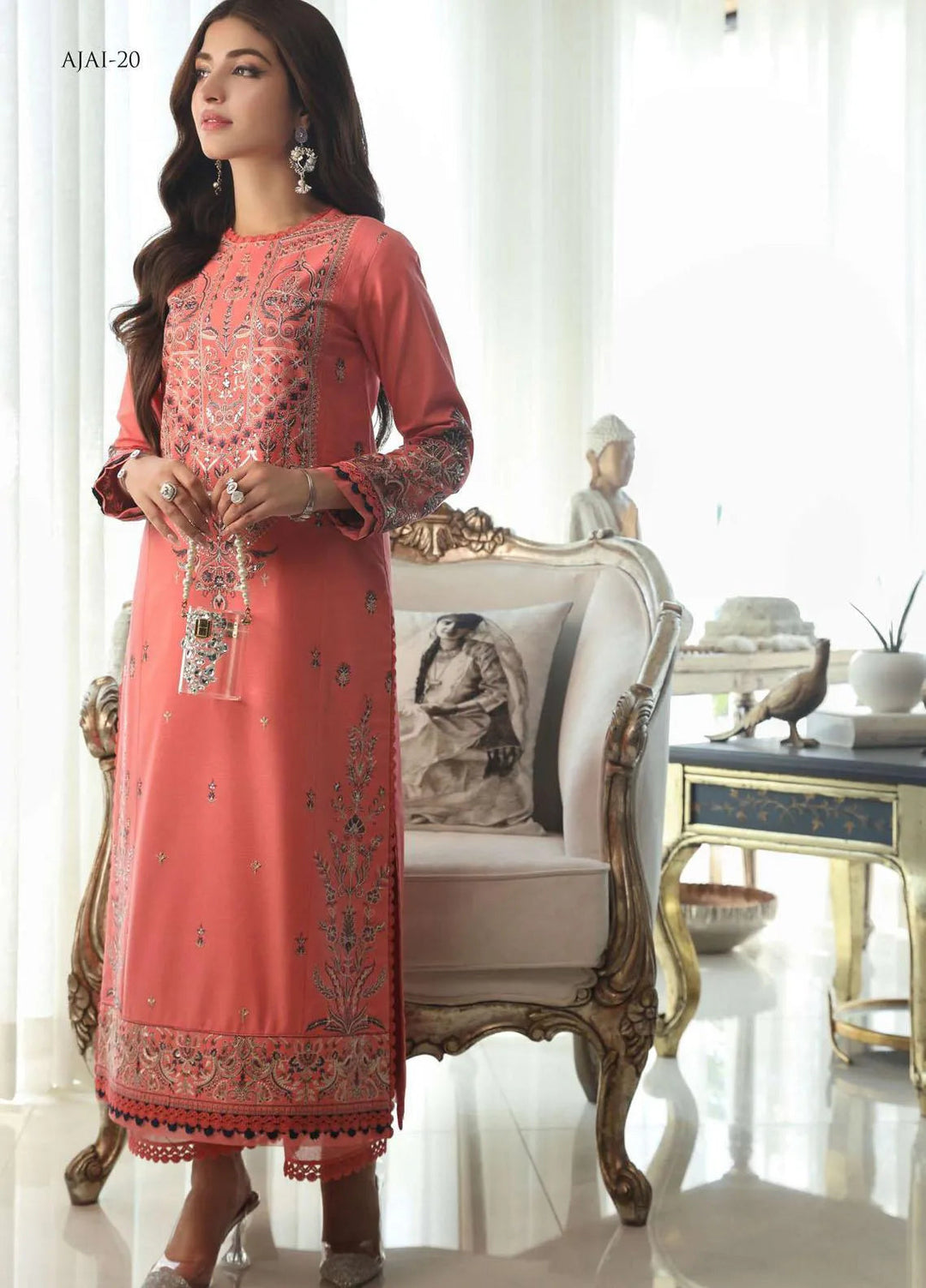 Aira By Asim Jofa Embroidered Lawn Unstitched Suit 2 Piece AJ23A AJAI-20 - Eid Collection