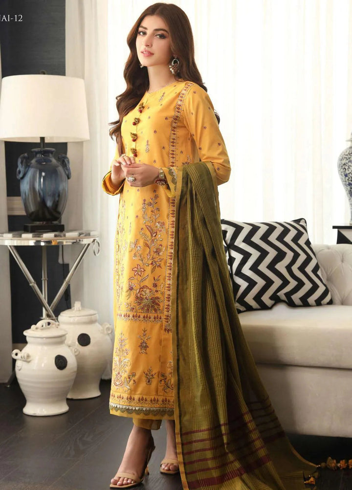 Aira By Asim Jofa Embroidered Lawn Unstitched Suit 3 Piece AJ23A AJAI-12 - Eid Collection