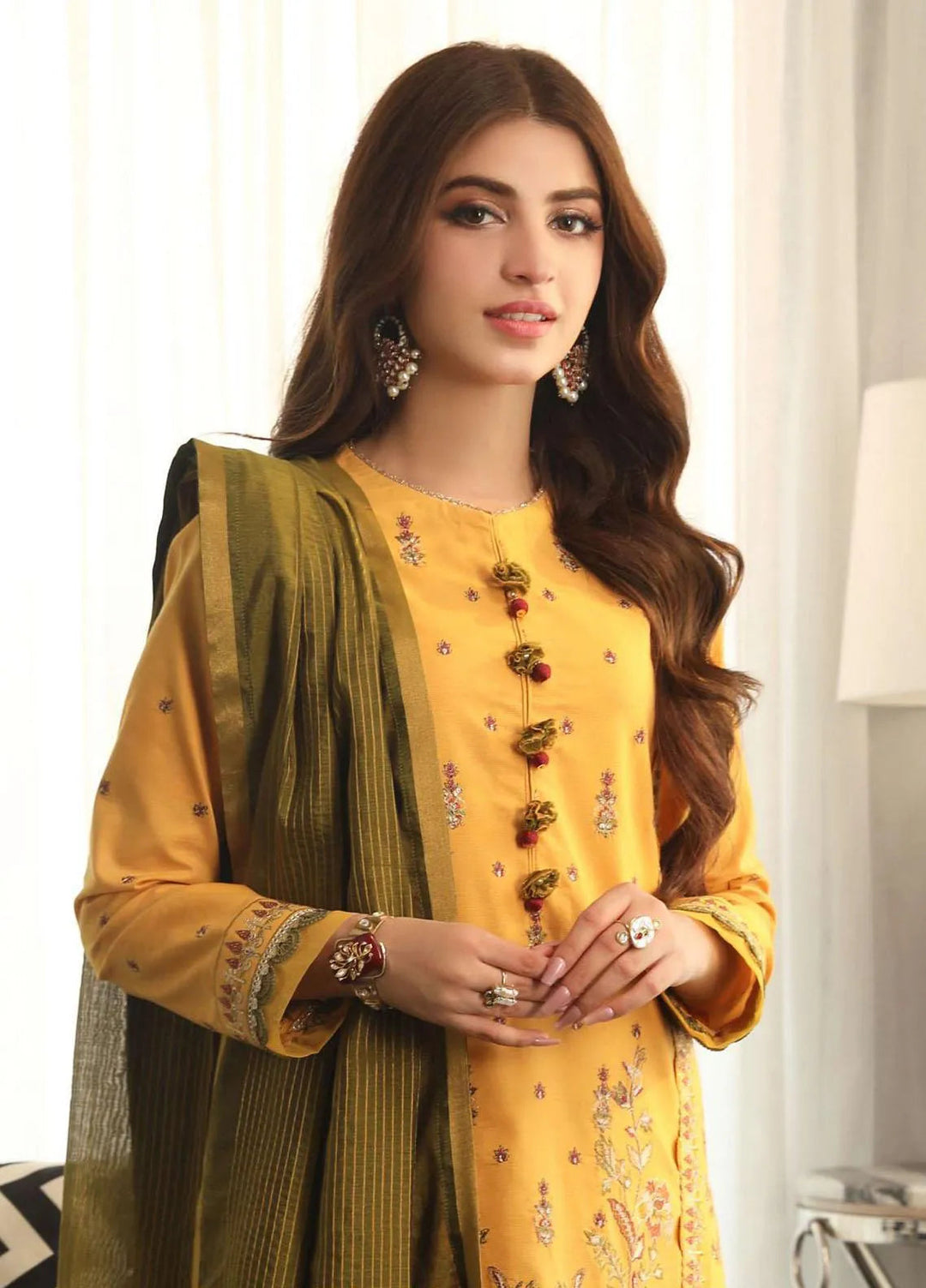 Aira By Asim Jofa Embroidered Lawn Unstitched Suit 3 Piece AJ23A AJAI-12 - Eid Collection