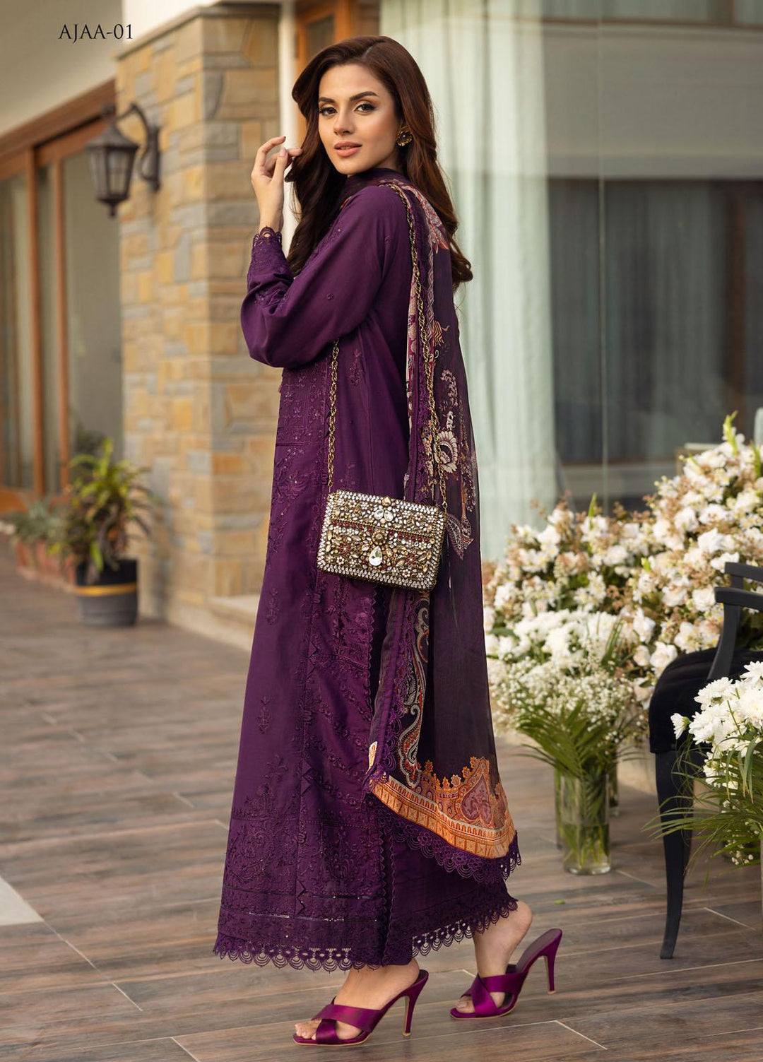 Aira by Asim Jofa Embroidered Lawn Suits Unstitched 3 Piece AJ22AR AJAA-01 - Summer Festive Collection