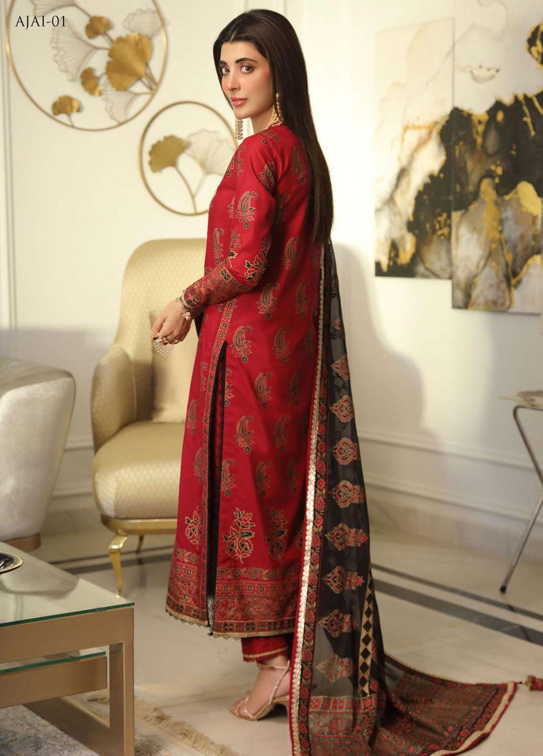 Aira By Asim Jofa Embroidered Cotton Silk Suits Unstitched 3 Piece AJ23A AJAI-01 - Eid Collection