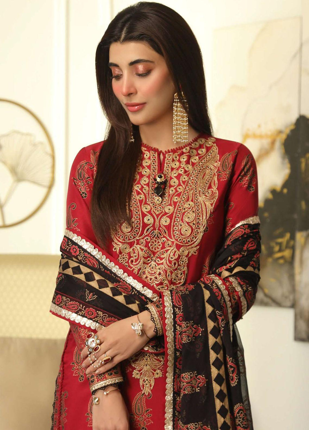 Aira By Asim Jofa Embroidered Cotton Silk Suits Unstitched 3 Piece AJ23A AJAI-01 - Eid Collection