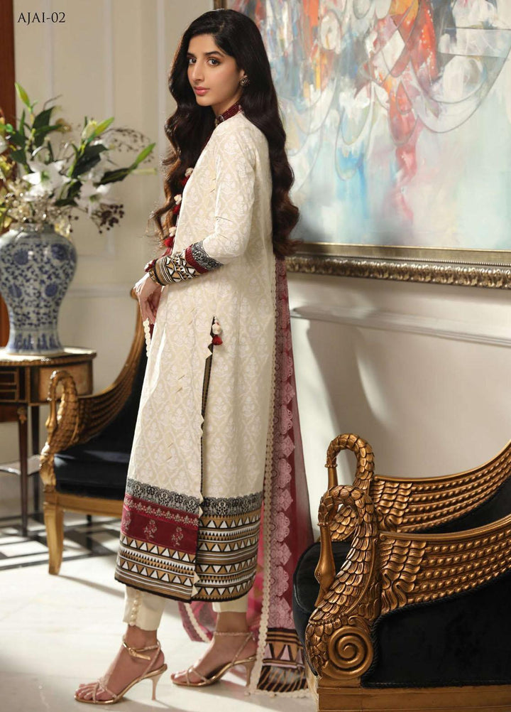 Aira By Asim Jofa Embroidered Cotton Silk Suits Unstitched 3 Piece AJ23A AJAI-02 - Eid Collection