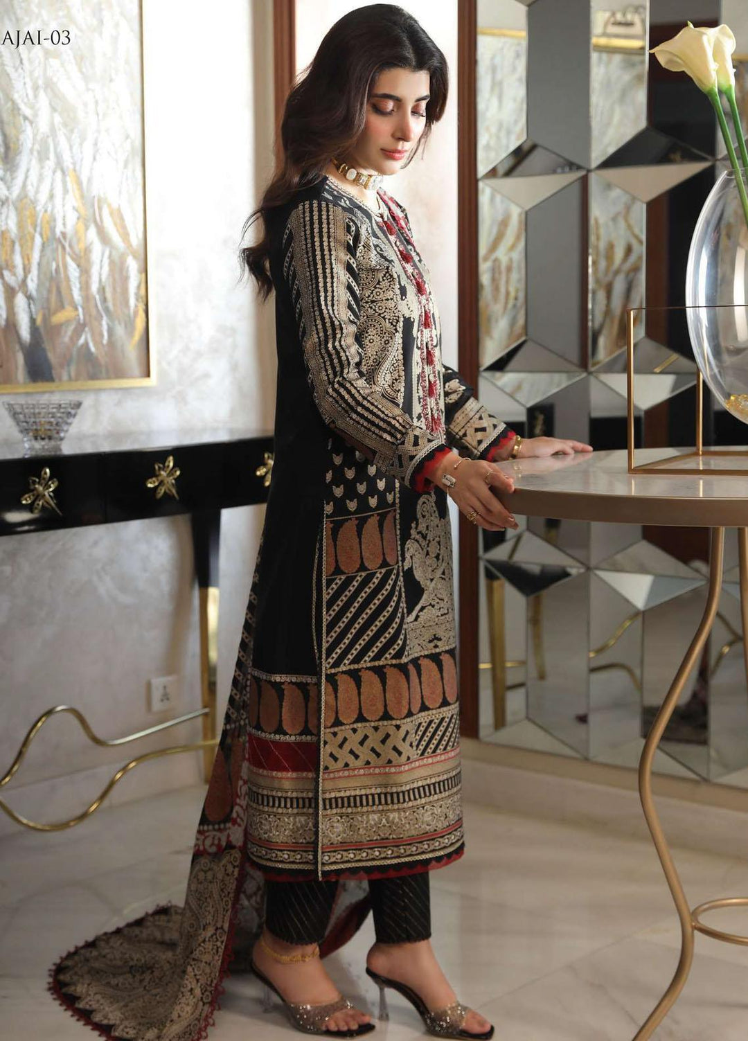 Aira By Asim Jofa Embroidered Cotton Silk Suits Unstitched 3 Piece AJ23A AJAI-03 - Eid Collection