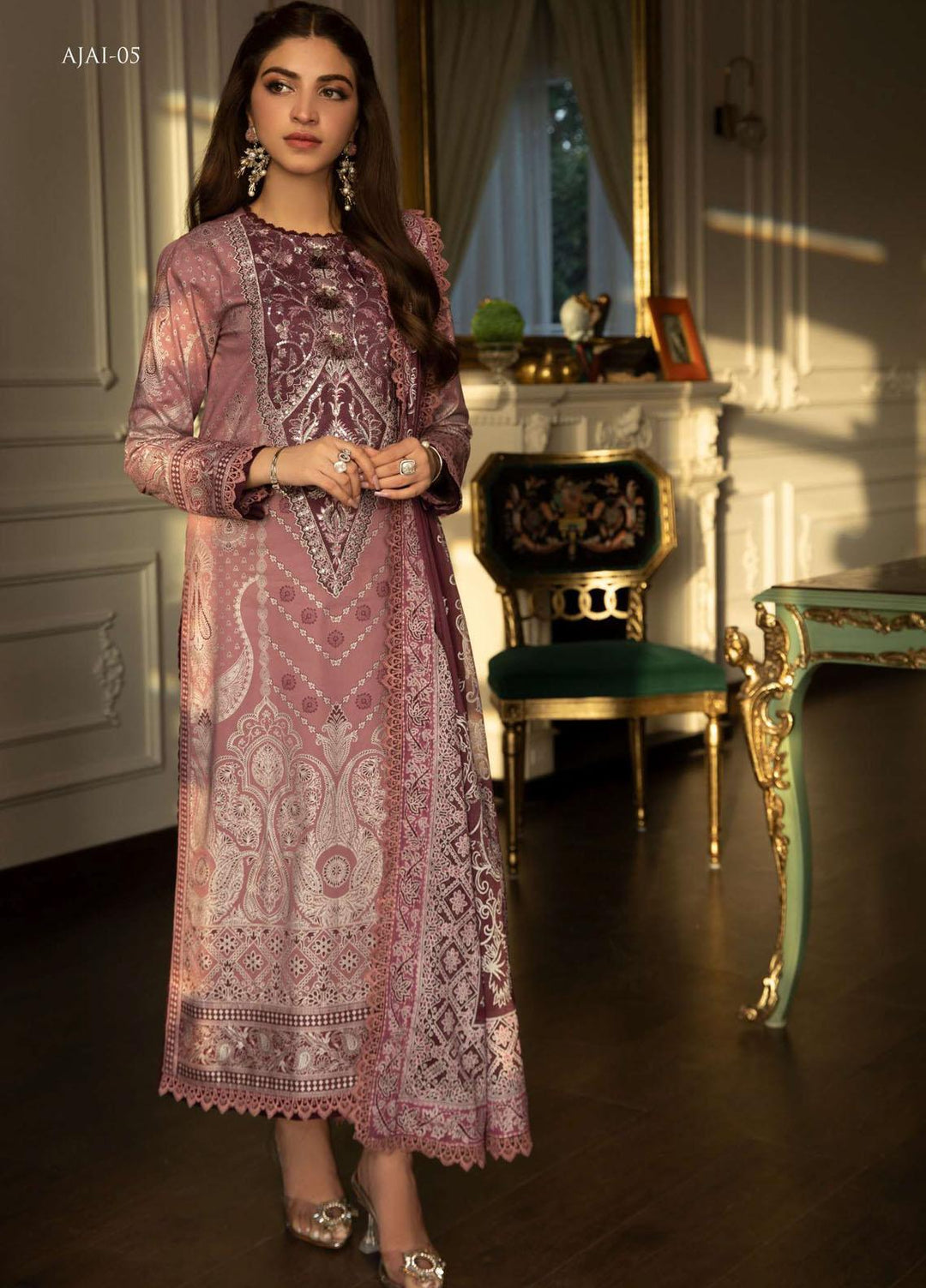 Aira By Asim Jofa Embroidered Cambric Suits Unstitched 3 Piece AJ23A AJAI-05 - Eid Collection