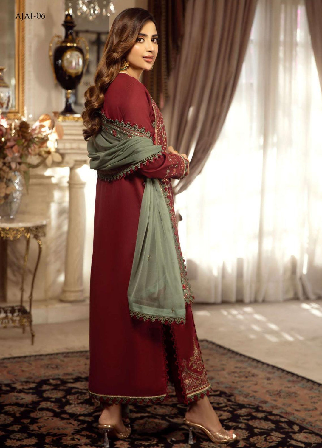 Aira By Asim Jofa Embroidered Cambric Suits Unstitched 3 Piece AJ23A AJAI-06 - Eid Collection