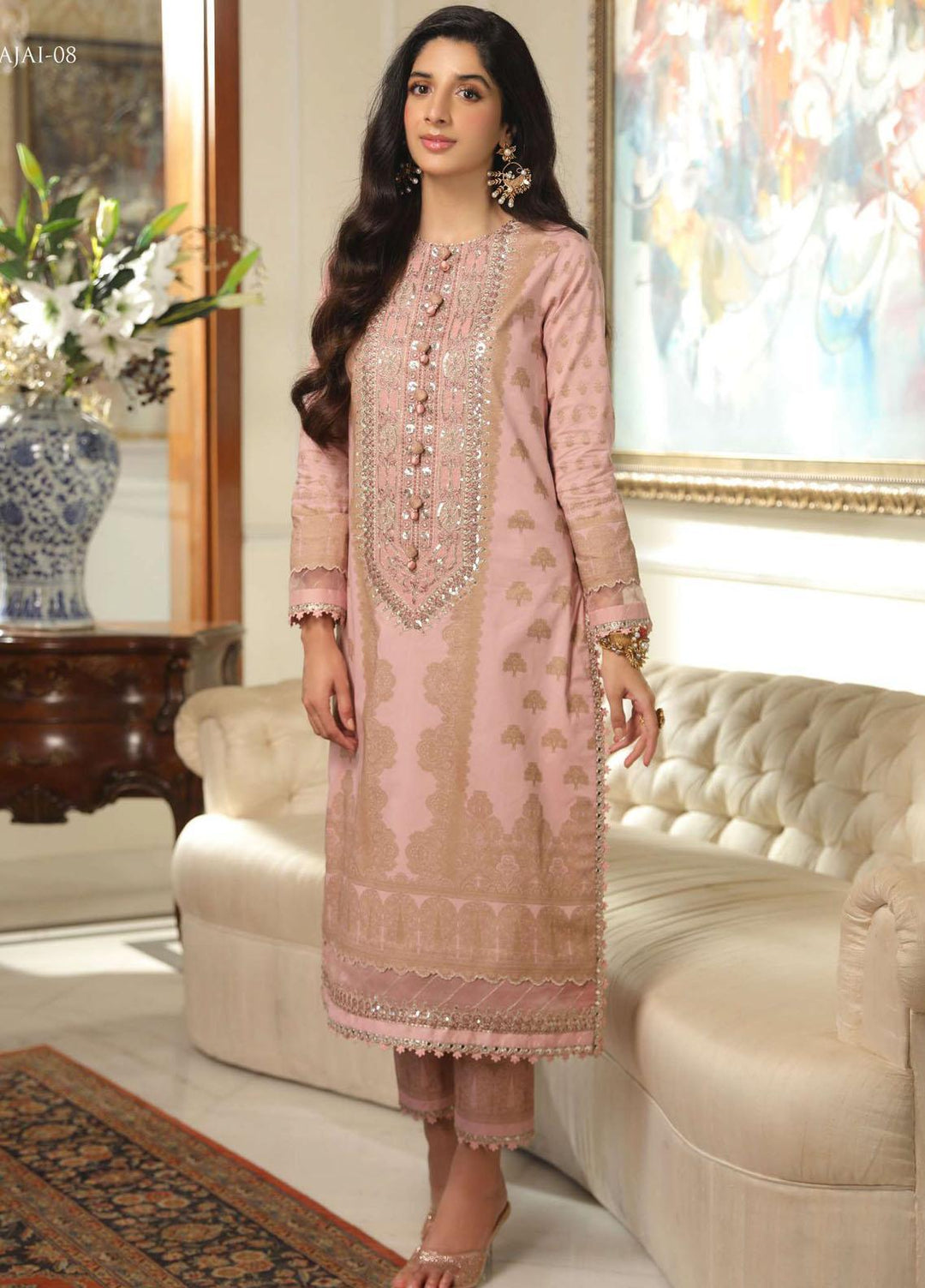 Aira By Asim Jofa Embroidered Cambric Suits Unstitched 2 Piece AJ23A AJAI-08 - Eid Collection