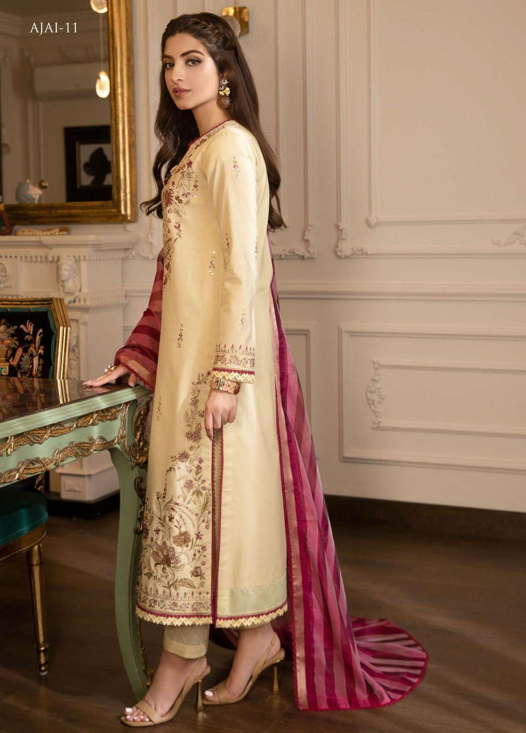 Aira By Asim Jofa Embroidered Lawn Suits Unstitched 3 Piece AJ23A AJAI-11 - Eid Collection