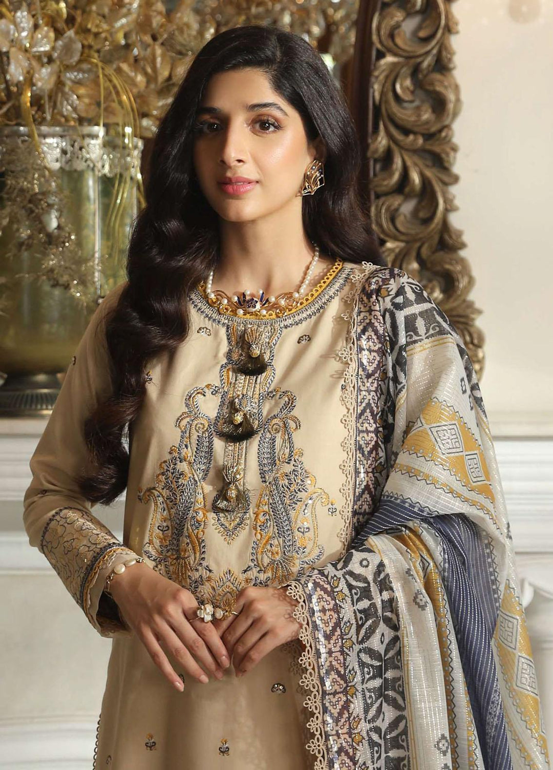 Aira By Asim Jofa Embroidered Cambric Suits Unstitched 3 Piece AJ23A AJAI-14 - Eid Collection