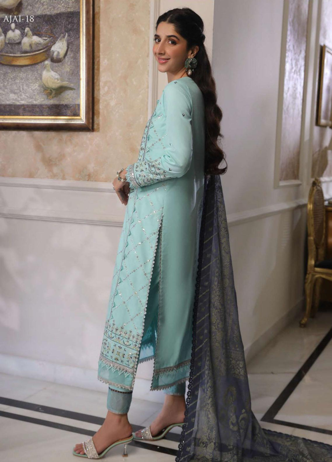 Aira By Asim Jofa Embroidered Cambric Suits Unstitched 3 Piece AJ23A AJAI-18 - Eid Collection