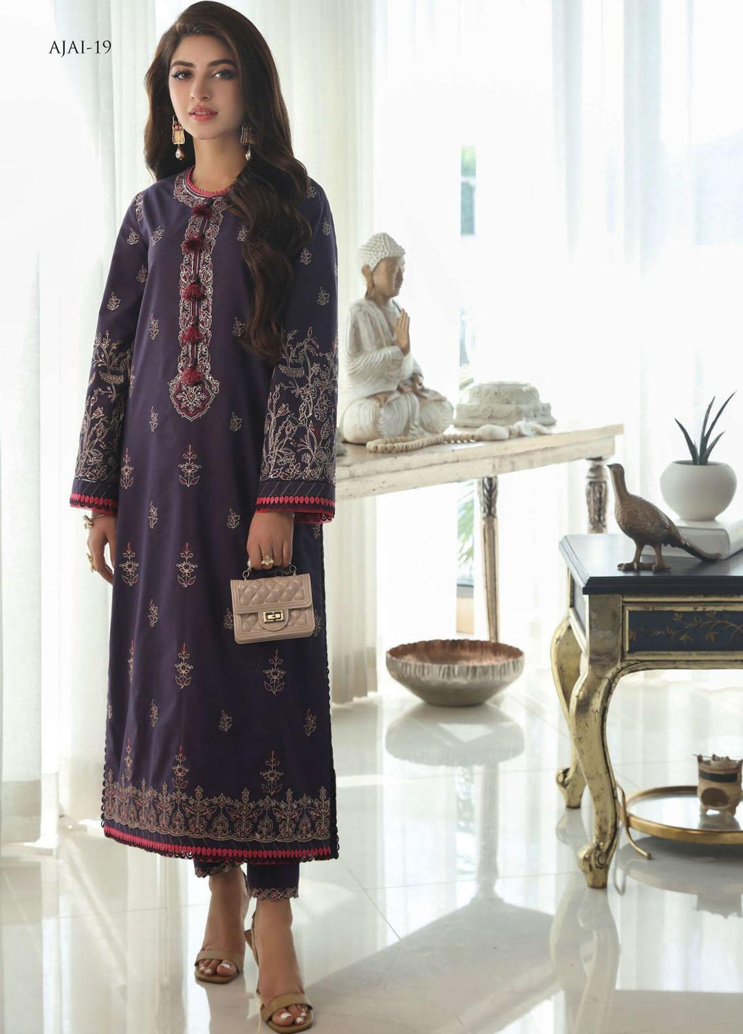 Aira By Asim Jofa Embroidered Lawn Suits Unstitched 2 Piece AJ23A AJAI-19 - Eid Collection