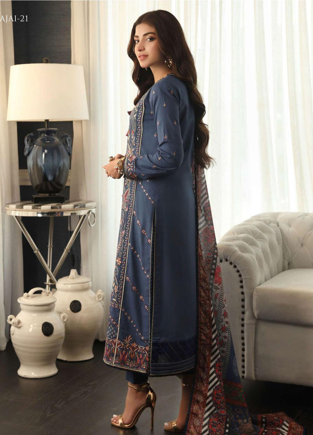 Aira By Asim Jofa Embroidered Cambric Suits Unstitched 3 Piece AJ23A AJAI-21 - Eid Collection