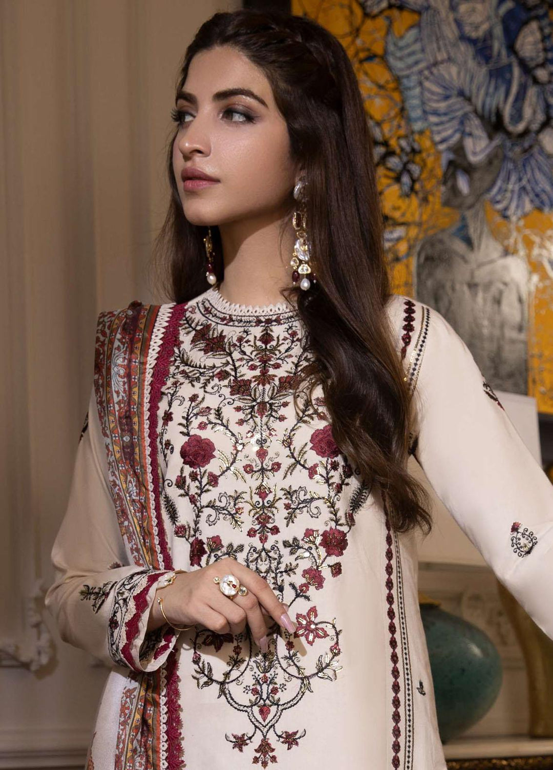 Aira By Asim Jofa Embroidered Cambric Suits Unstitched 3 Piece AJ23A AJAI-25 - Eid Collection