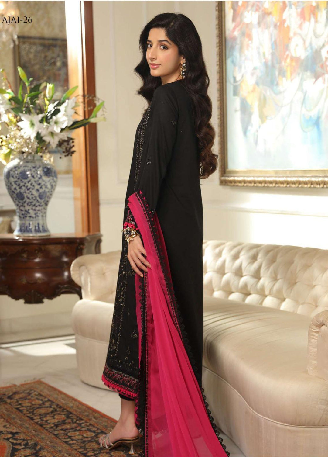 Aira By Asim Jofa Embroidered Cambric Suits Unstitched 2 Piece AJ23A AJAI-26 - Eid Collection