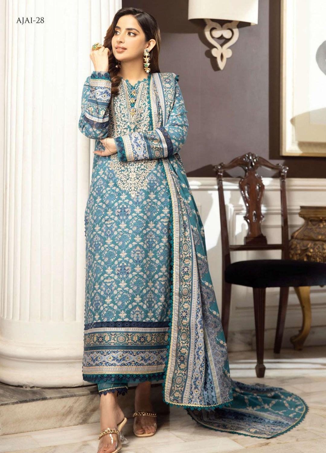 Aira By Asim Jofa Embroidered Cambric Suits Unstitched 3 Piece AJ23A AJAI-28 - Eid Collection
