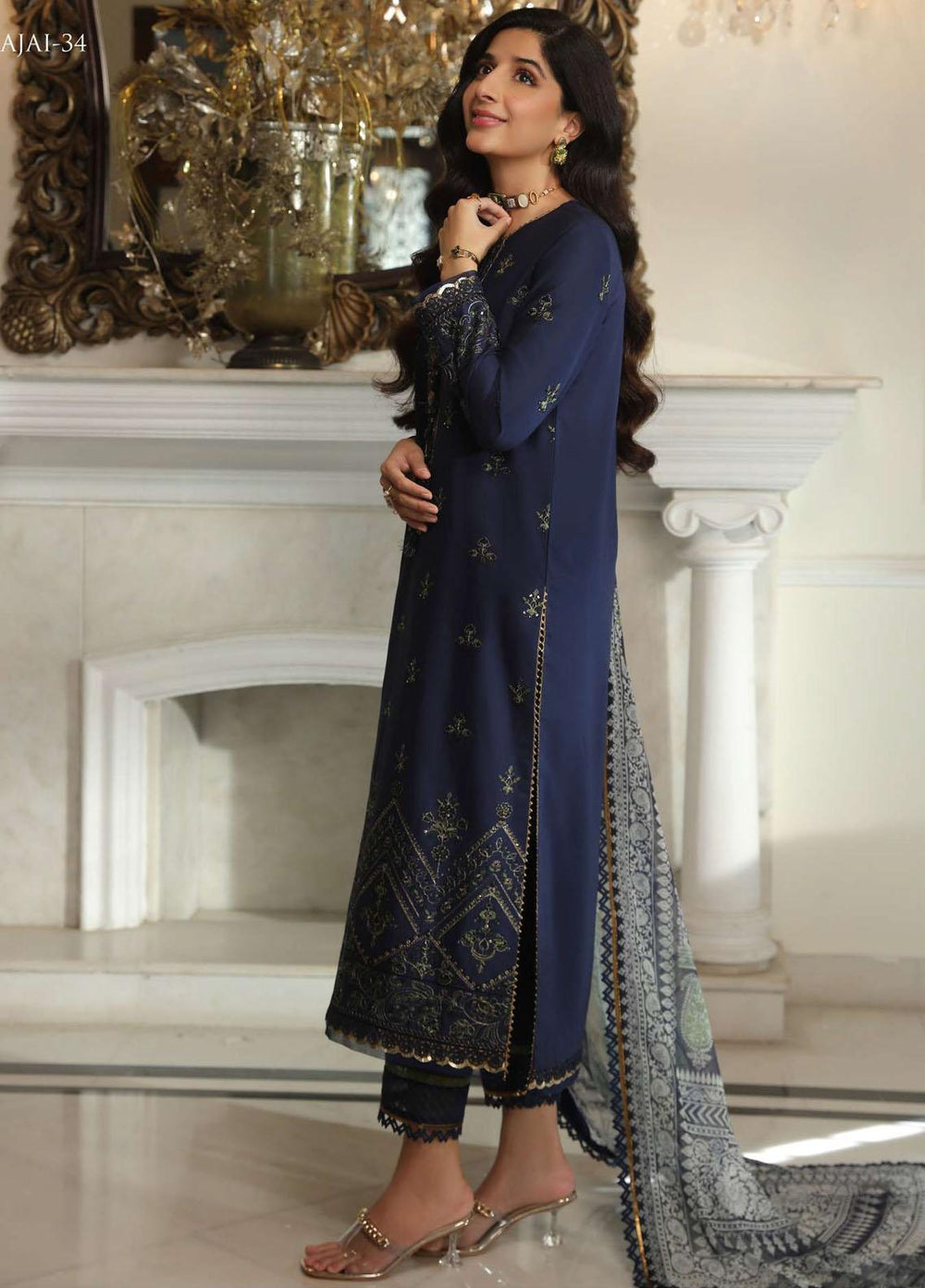 Aira By Asim Jofa Embroidered Cambric Suits Unstitched 2 Piece AJ23A AJAI-34 - Eid Collection