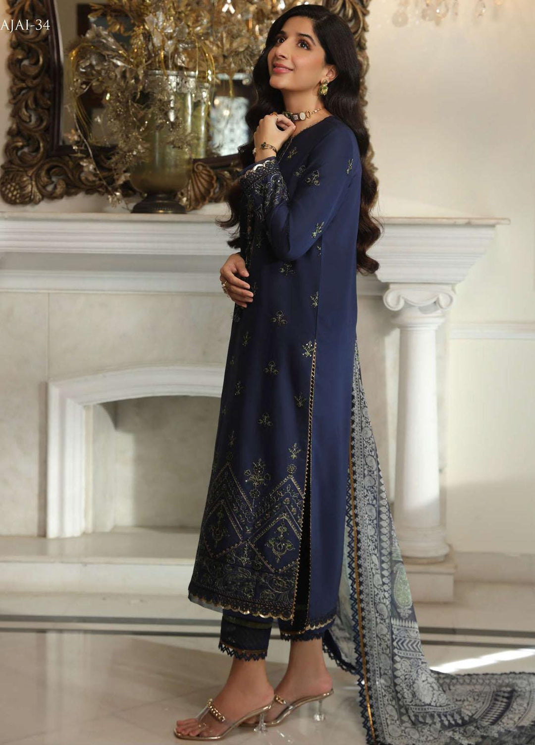 Aira By Asim Jofa Embroidered Cambric Suits Unstitched 2 Piece AJ23A AJAI-34 - Eid Collection