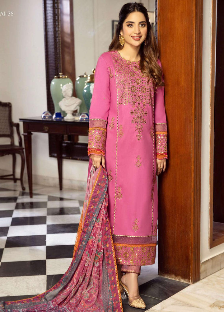 Aira By Asim Jofa Embroidered Cambric Suits Unstitched 3 Piece AJ23A AJAI-36 - Eid Collection