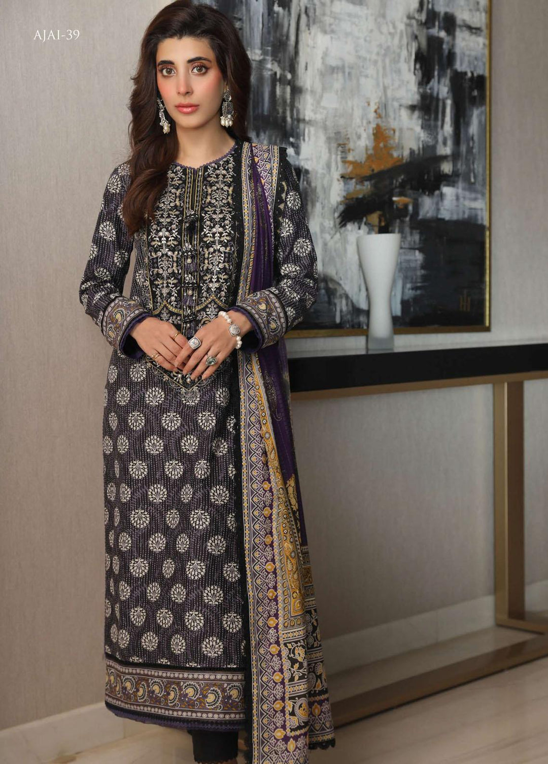 Aira By Asim Jofa Embroidered Cambric Suits Unstitched 3 Piece AJ23A AJAI-39 - Eid Collection