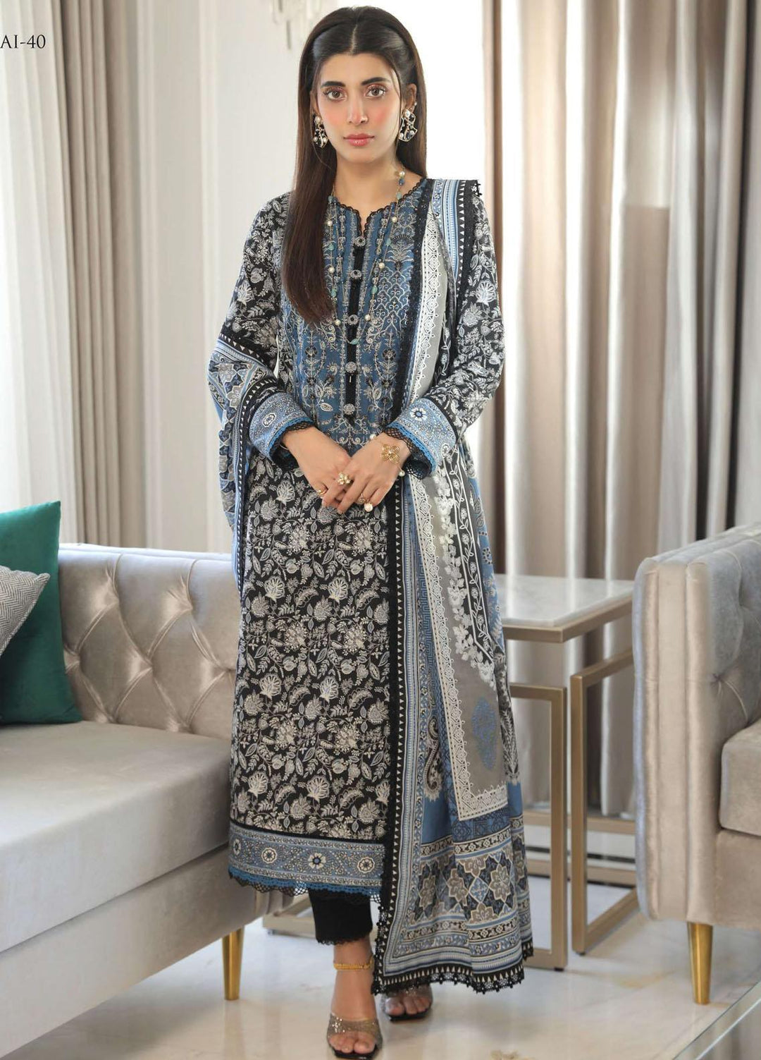 Aira By Asim Jofa Embroidered Cambric Suits Unstitched 2 Piece AJ23A AJAI-40 - Eid Collection