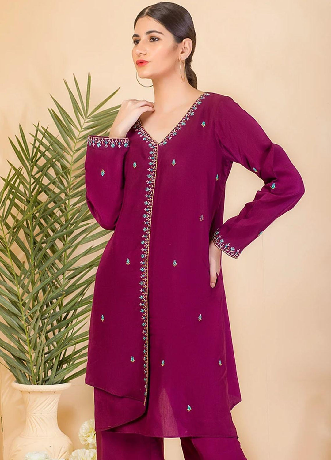 Aisha Fatema Casual Pret  Viscose Silk 2 Piece Suit AF21C 2005 Dark Scarlet