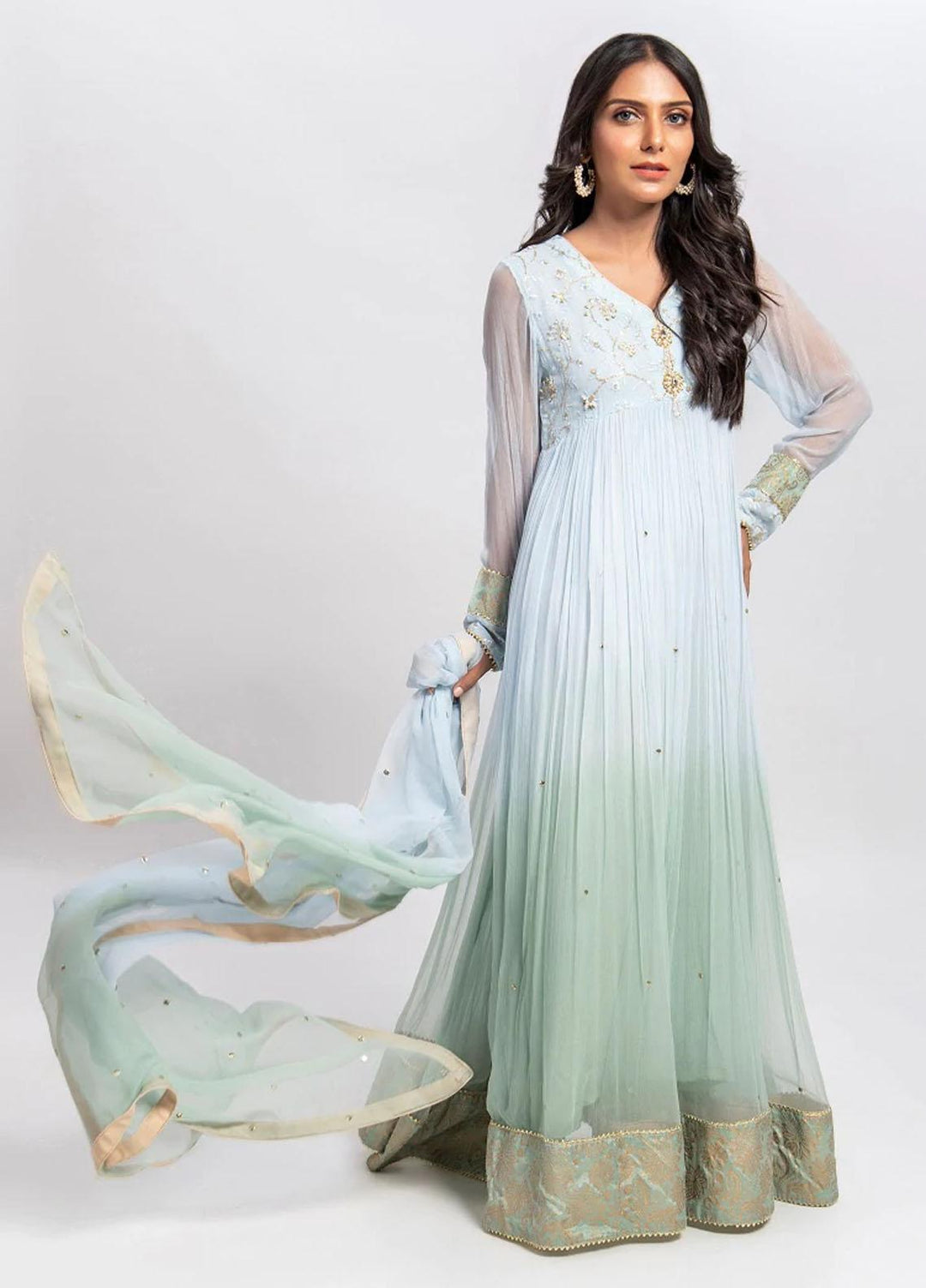 Aisha Fatema Luxury Pret  Chiffon 2 Piece Mint Ombre