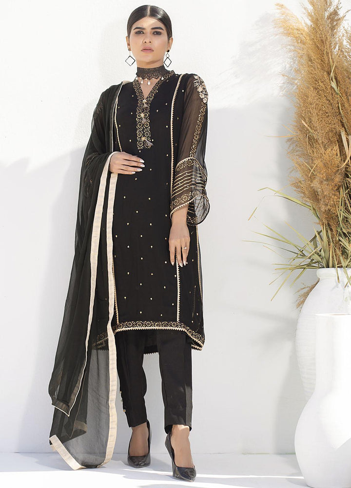 Aisha Fatema Luxury Pret Embroidered Chiffon 2 Piece Suit SHIMMERING BLACK