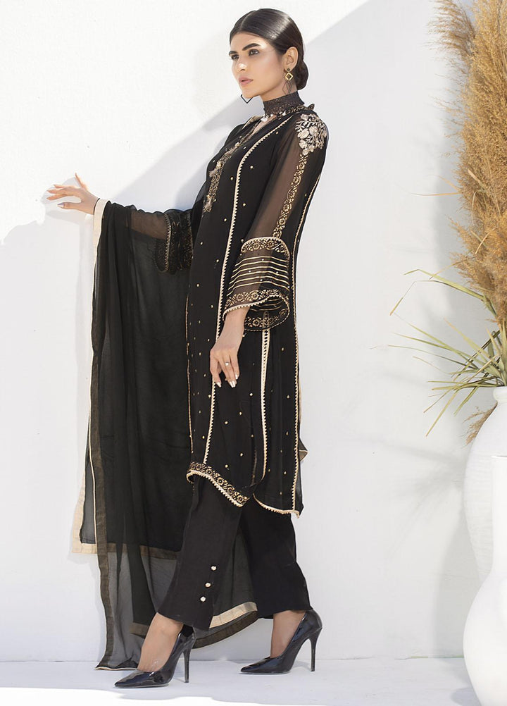 Aisha Fatema Luxury Pret Embroidered Chiffon 2 Piece Suit SHIMMERING BLACK