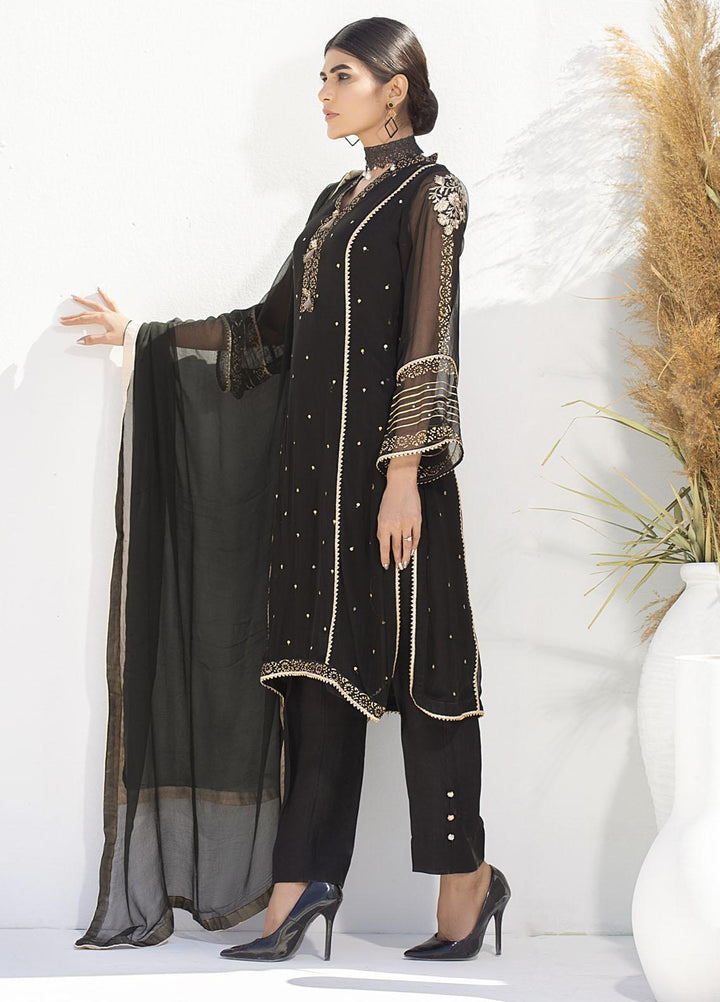 Aisha Fatema Luxury Pret Embroidered Chiffon 2 Piece Suit SHIMMERING BLACK